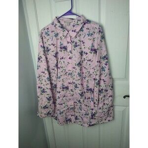 Woman Within 22/24 Collared Shirt Long Sleeve Pink Floral Cottage Garden Casual